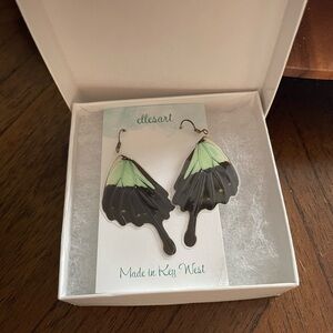 Green and Black Butterfly Wing Earrings Never Worn